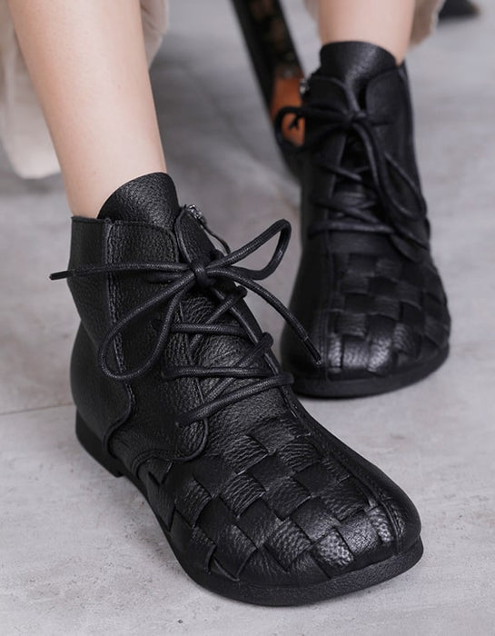 Autumn winter Handmade Retro Leather Woven Ankle Boots Oct New Trends 2020 84.20