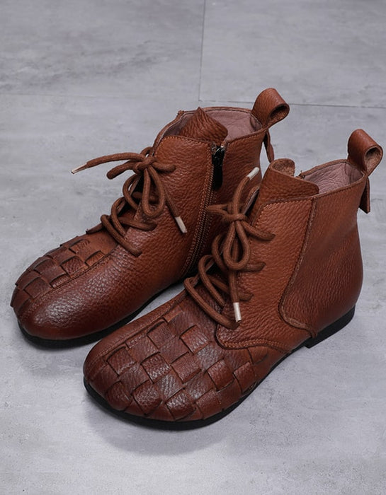 Autumn winter Handmade Retro Leather Woven Ankle Boots Oct New Trends 2020 84.20