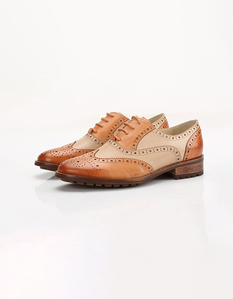Chaussures Femme Style Brogue Oxford - Talon Bloc 2 Cm - Dessus Synthétique, Fermeture Lacets - Look Rétro Décontracté