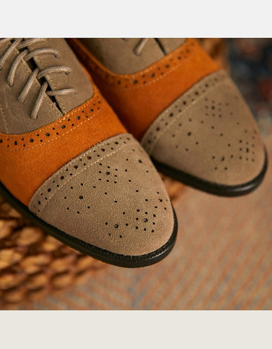 Brock Carved Suede Leather British Oxford Shoes