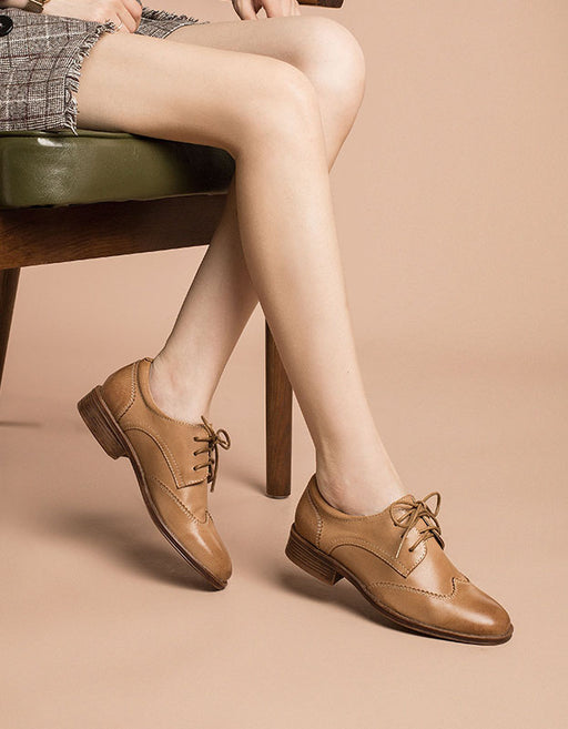 Handmade Genuine Leather Lace Up Oxford Shoes Women 35-41 37 / Brown Handmade Genuine Leather Lace Up Oxford Shoes Women 35-41 37 / Brown