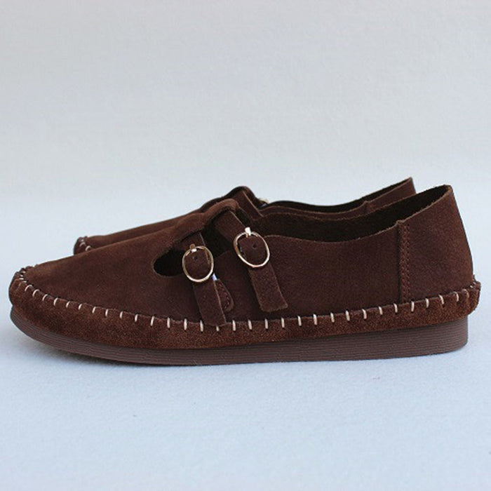 Buckle Leather Retro Flats | Gift Shoes