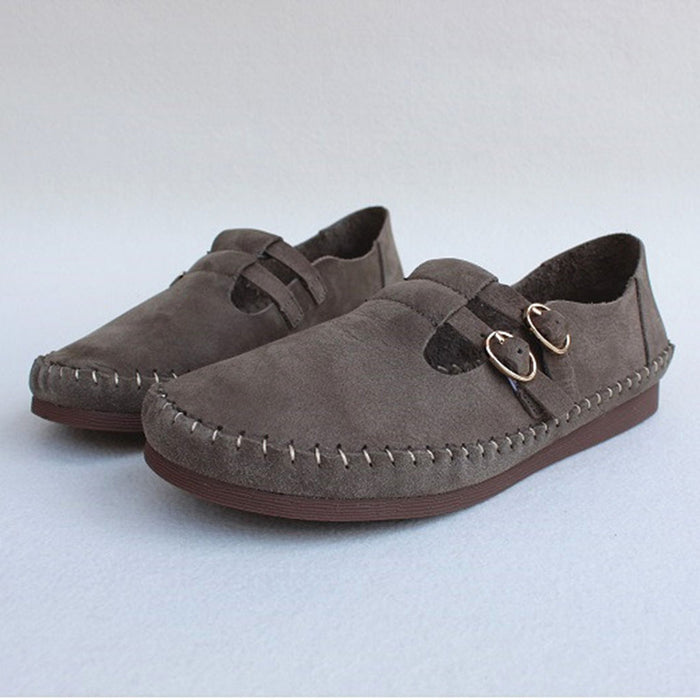 Buckle Leather Retro Flats | Gift Shoes