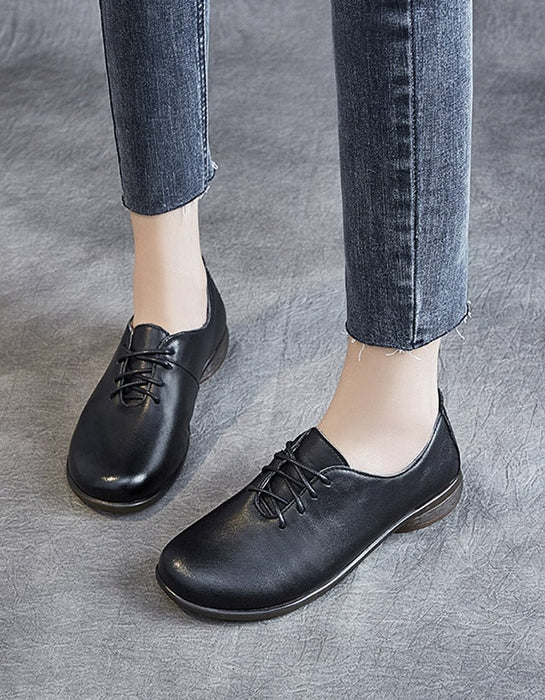 Lace Up Retro Leather Comfortable Flat Shoes