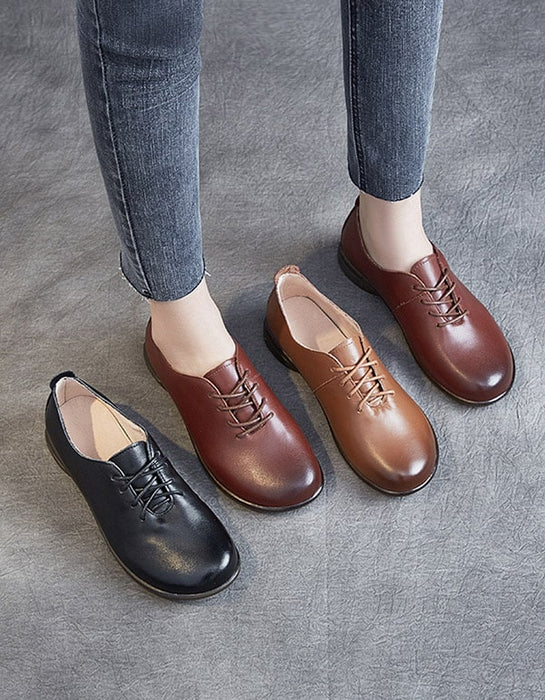Lace Up Retro Leather Comfortable Flat Shoes
