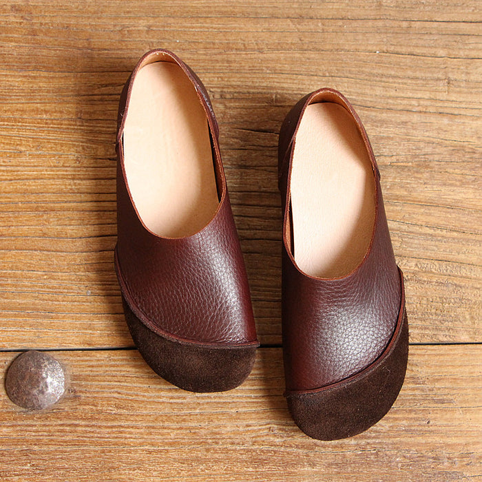 Round Toe Soft Leather Comfortable Retro Flat Shoes