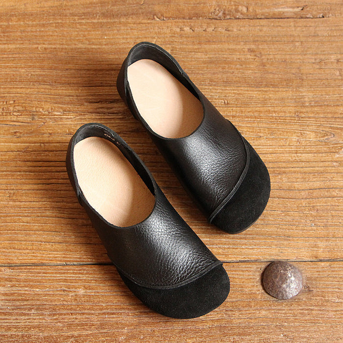 Round Toe Soft Leather Comfortable Retro Flat Shoes