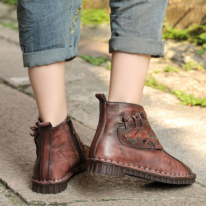 Casual Leather Retro Flat Short Boots | Gift Shoes