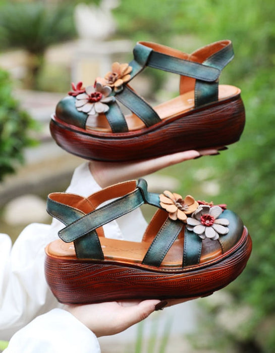 Close Toe Wedge Heel Flower Leather Summer Sandals June New 2020 79.00