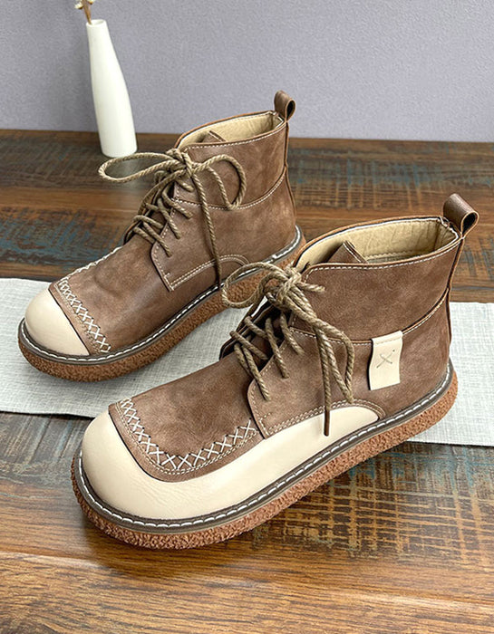 Color Matching Thick-soled Lace-Up Round Toe Boots Jan Shoes Collection 2023 72.00