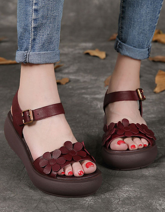 Comfortable Leather Retro Handmade Flower Sandals March Shoes Collection 2023 88.60