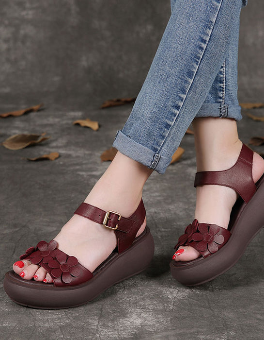 Comfortable Leather Retro Handmade Flower Sandals March Shoes Collection 2023 88.60