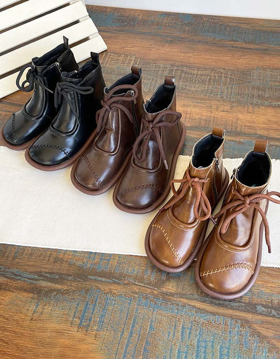 Comfortable Stitching Lace-up Flat Boots — Obiono Comfortable Stitching Lace-up Flat Boots — Obiono