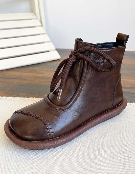 Comfortable Stitching Lace-up Flat Boots 40 / Brown