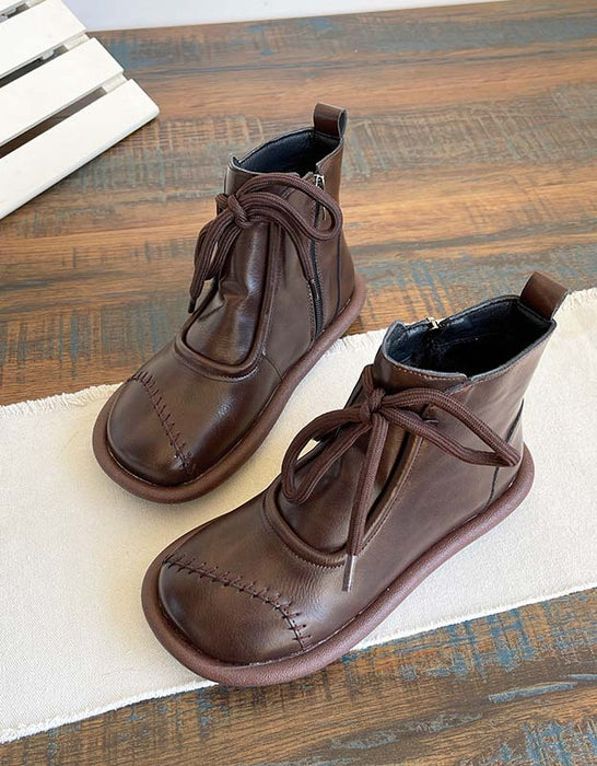 Comfortable Stitching Lace-up Flat Boots — Obiono Comfortable Stitching Lace-up Flat Boots — Obiono