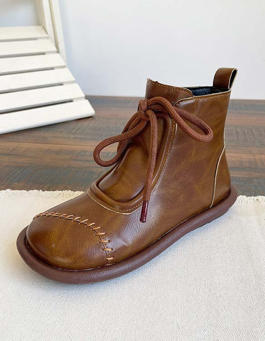 Comfortable Stitching Lace-up Flat Boots 39 / Camel Comfortable Stitching Lace-up Flat Boots 39 / Camel