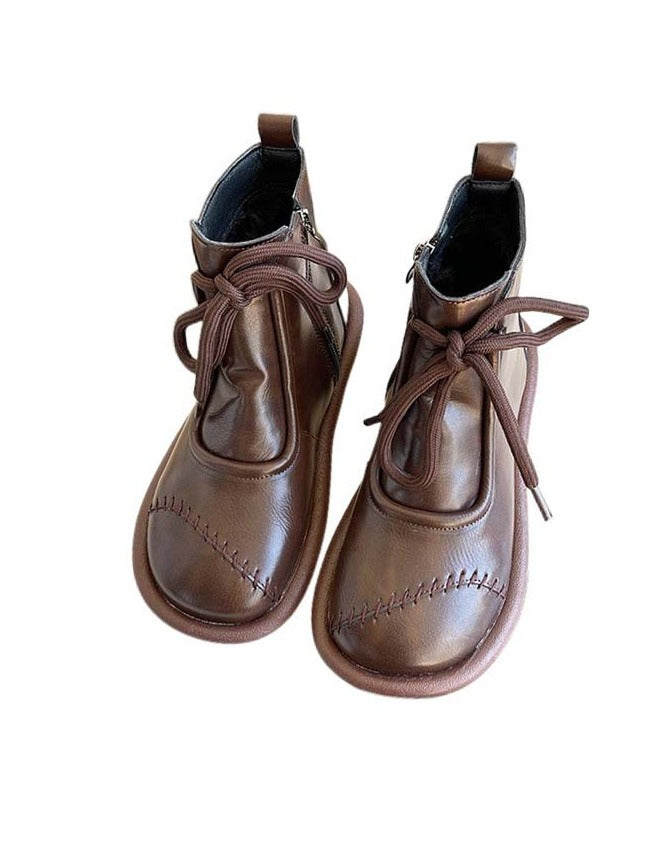 Comfortable Stitching Lace-up Flat Boots 39 / Camel Comfortable Stitching Lace-up Flat Boots 39 / Camel