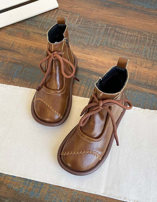 Comfortable Stitching Lace-up Flat Boots — Obiono Comfortable Stitching Lace-up Flat Boots — Obiono