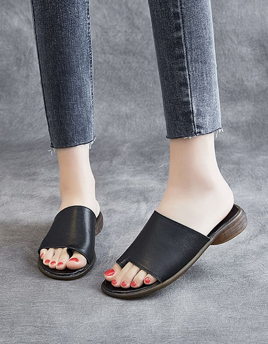 Comfortable Summer Leather Slippers Slip Toe