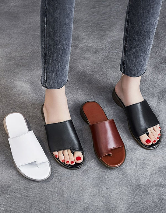Comfortable Summer Leather Slippers Slip Toe