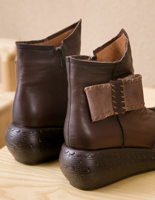 Handmade Comfy Retro Leather Women's Platform Boots Oct New Trends 2020 88.80