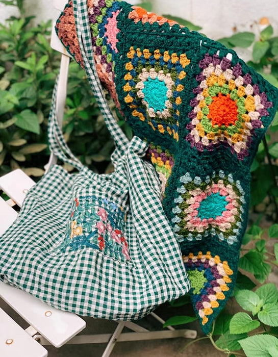 Country Style Embroidered Plaid Shoulder Bag