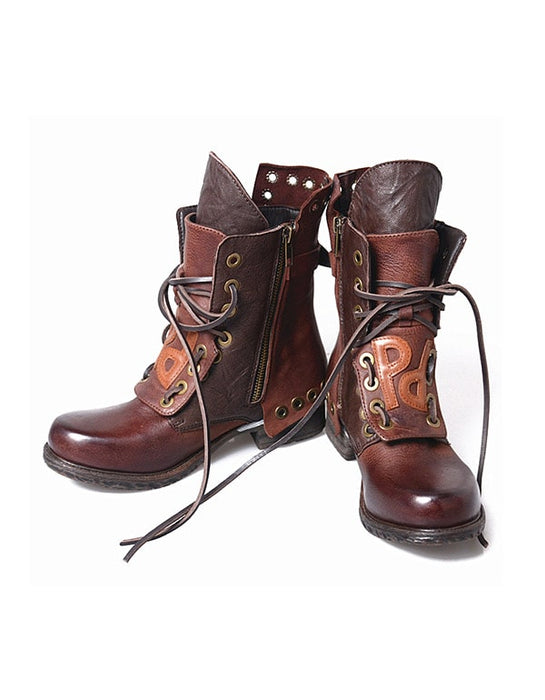 Leather Lace-up Women's Cowboy Boots