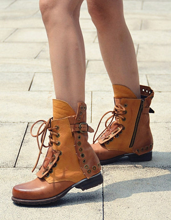 Leather Lace-up Women's Cowboy Boots