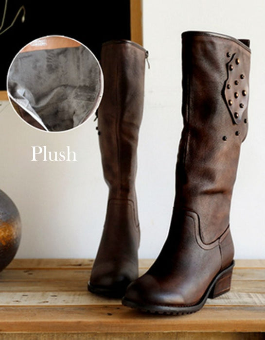 Cowhide Handmade Retro Leather Long Boots Winter