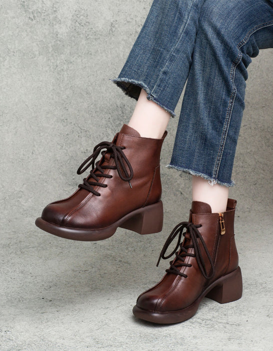 Cowhide Round Toe Comfortable Chunky Boots Sep Shoes Collection 2022 99.80