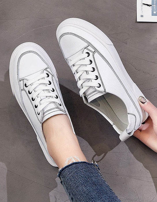 Womens Versatile Leather Sneakers White