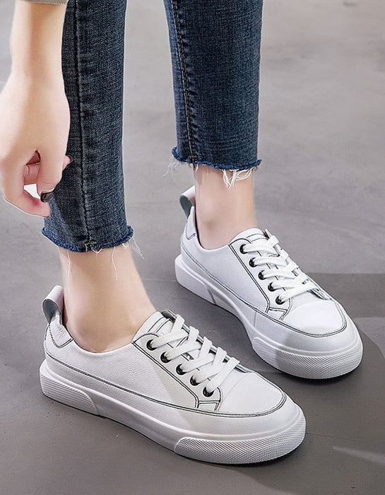 Womens Versatile Leather Sneakers White
