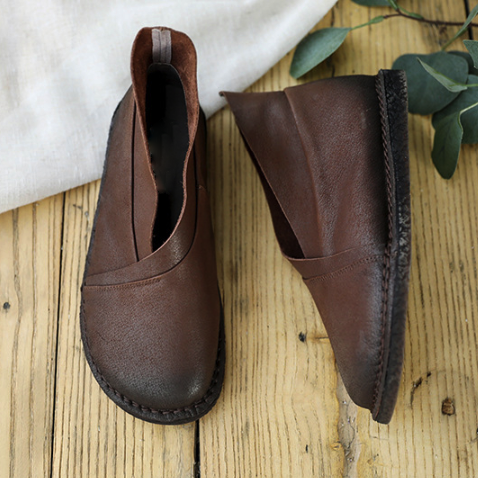 Cowhide Soft Bottom Retro Flats| Gift Shoes