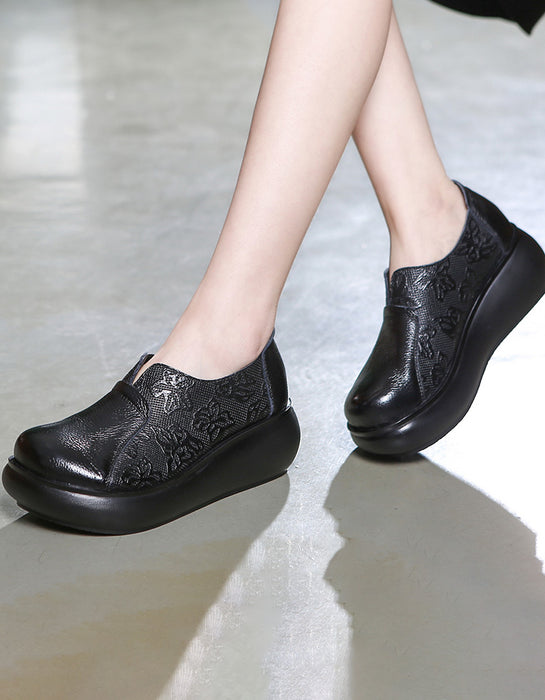 Embossed Handmade Leather Retro Wedge Shoes Jan Shoes Collection 2022 83.50