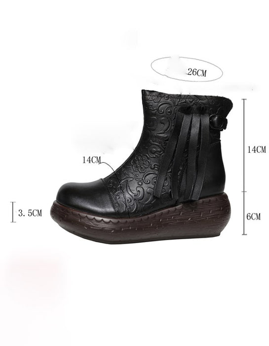 Embossing Handmade Leather Retro Ankle Wedge Boots Nov New Trends 2020 84.40