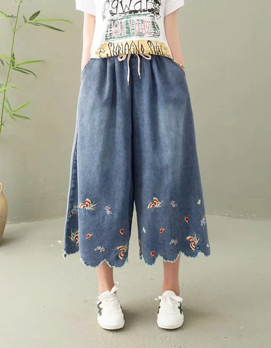 Embroidered Denim Summer Wide-leg Pants — Obiono