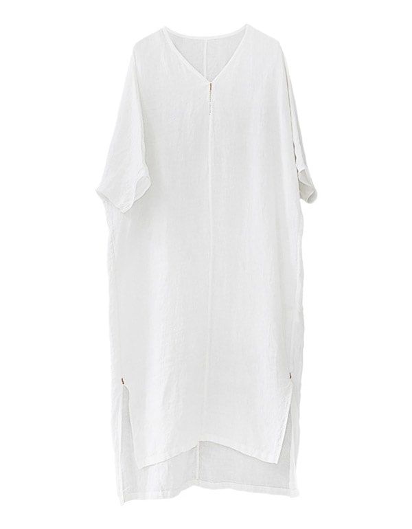 knee length dresses for ladies White Linen Midi Shirt Dress