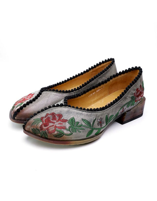 Embroidered Low-Heeled Vintage Ethnic Shoes