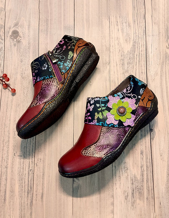 Ethnic Flowers Leather Embossed Handmade Shoes 36-42