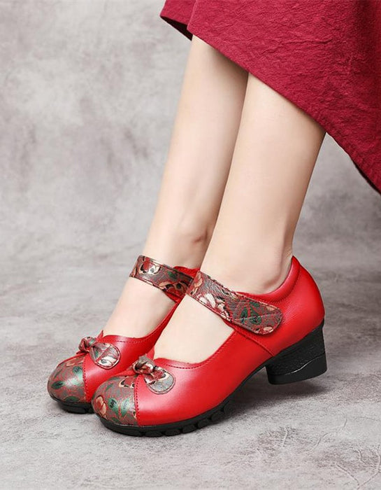 Ethnic Retro Leather Printed Chunky Shoes Aug New Trends 2020 67.70