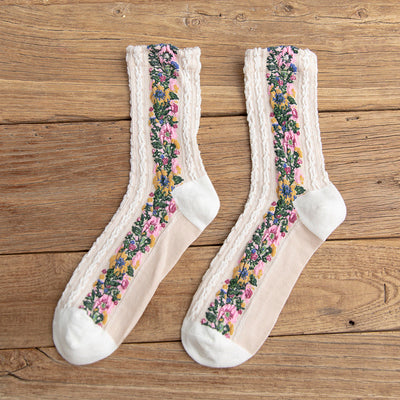 4 Pairs Vintage Socks Women's Long Tube Socks Floral — Obiono