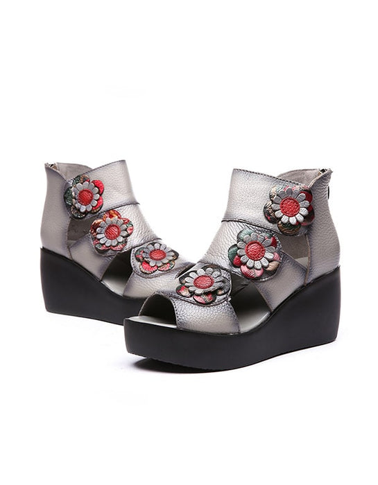 Ethnic Style Flower Fish Toe Wedge Sandals March New Trends 2021 75.00