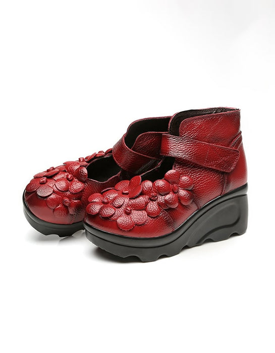 Ethnic Style Flowers Retro Wedge Heel Shoes