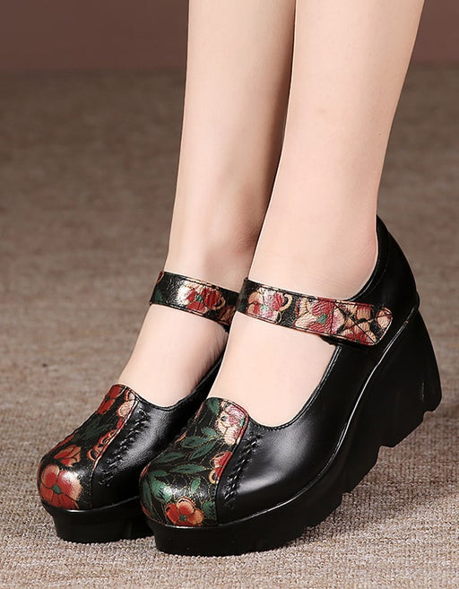 Handmade Printed Leather Ethnic Style Wedge Shoes Feb New Trends 2021 68.70