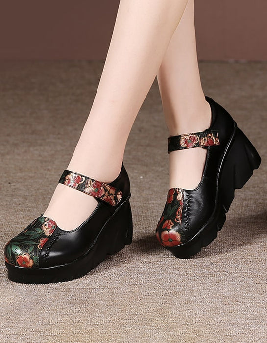 Handmade Printed Leather Ethnic Style Wedge Shoes Feb New Trends 2021 68.70