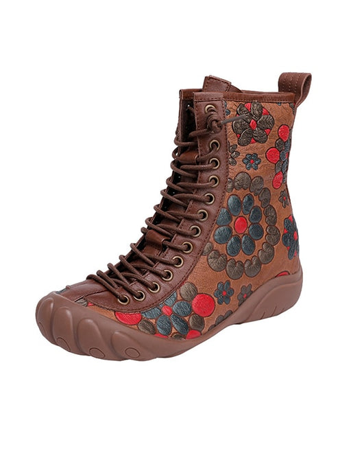 Ethnic Style Lace-up Flower Printed Leather Boots Sep Shoes Collection 2021 116.60