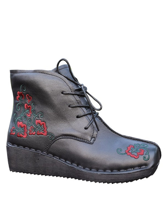 Ethnic Style Leather Embroidered Lace up Retro Boots