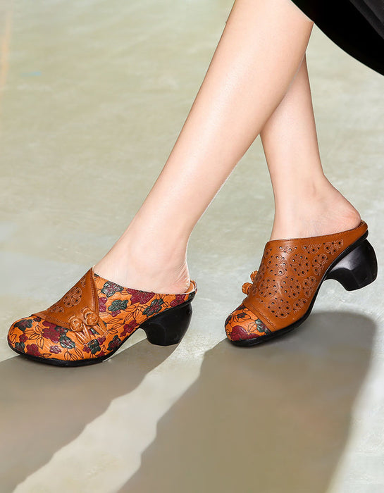 Double Bucks front Leather Printed Chunky Heels Slides April Shoes Collection 2023 73.00