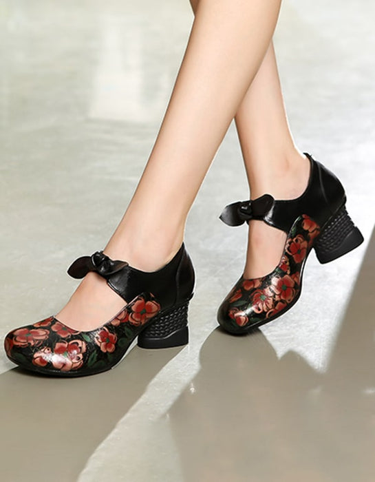 Ethnic Style Printed Leather Chunky Sandals Feb New Trends 2021 73.00