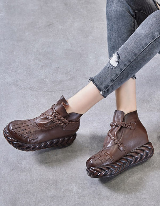 Ethnic Style Trendy Hand-woven Leather Women's Boots